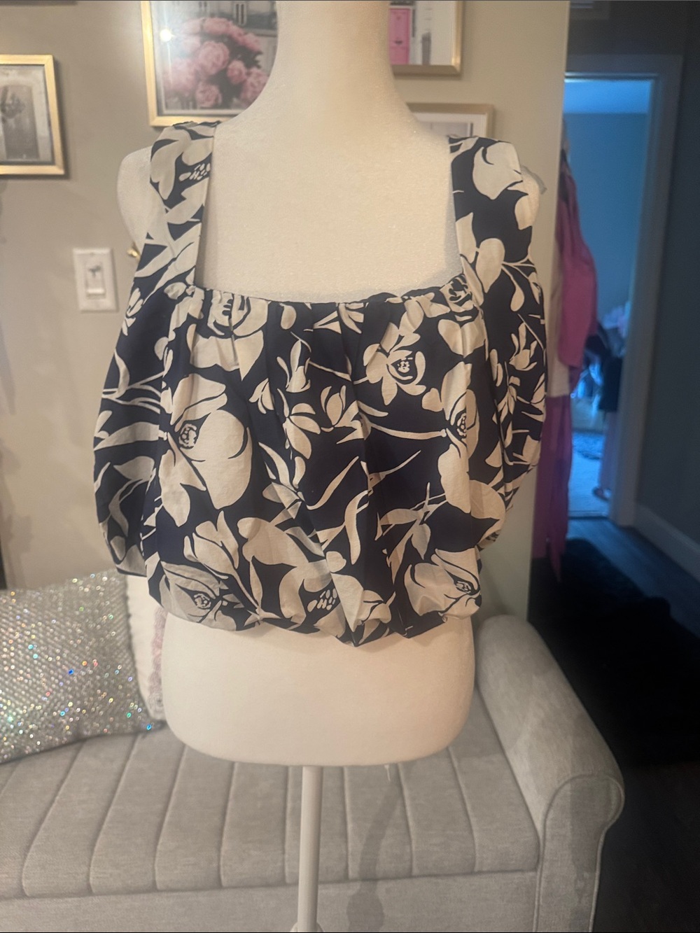 Target Black and Cream Floral Square-Neck Camisole